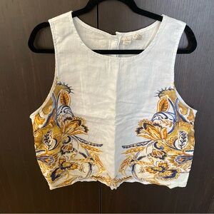 Joie White and Gold Embroidered Tank Top